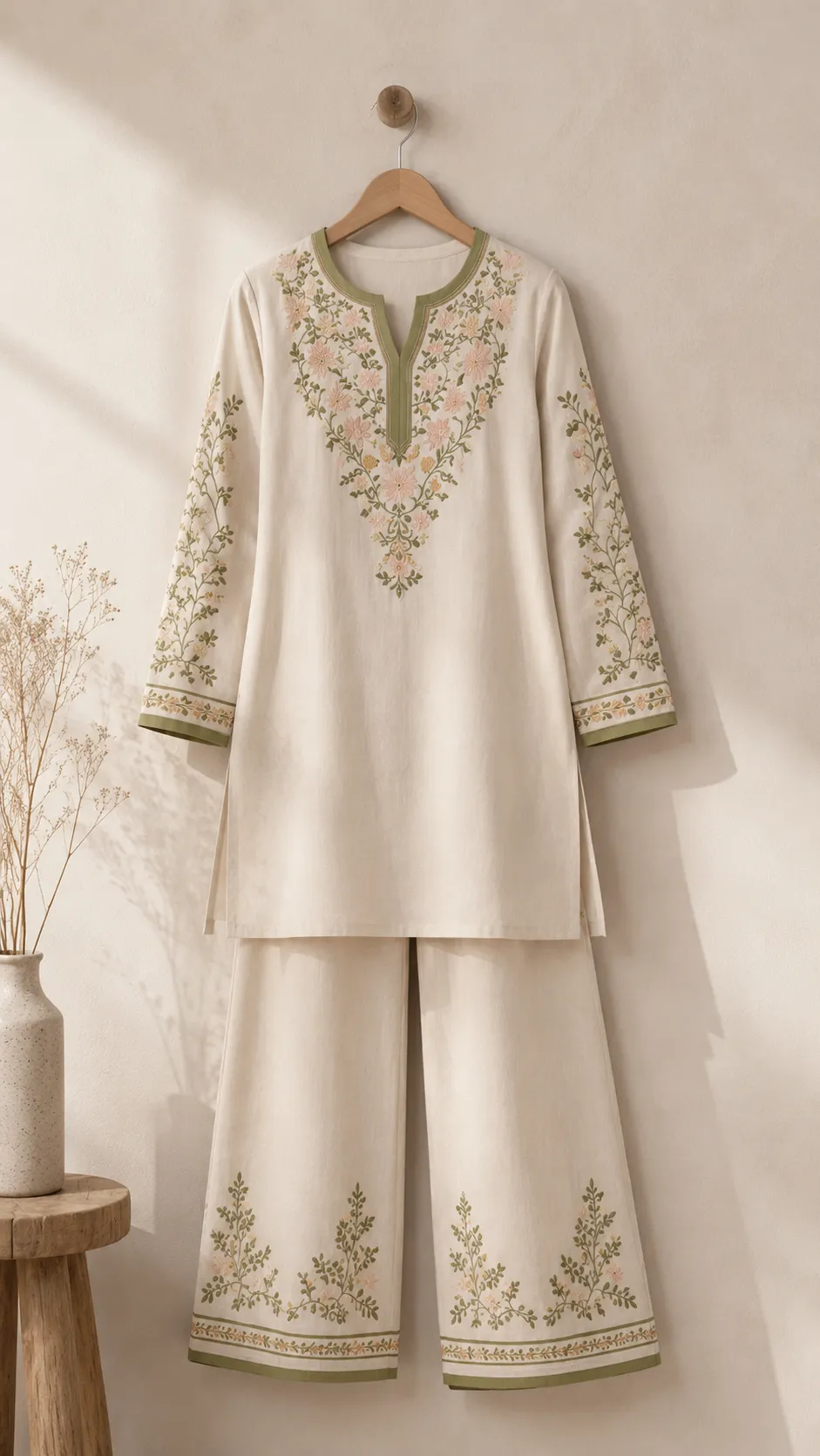 Olive_green_and cream_plazzo_kurta1